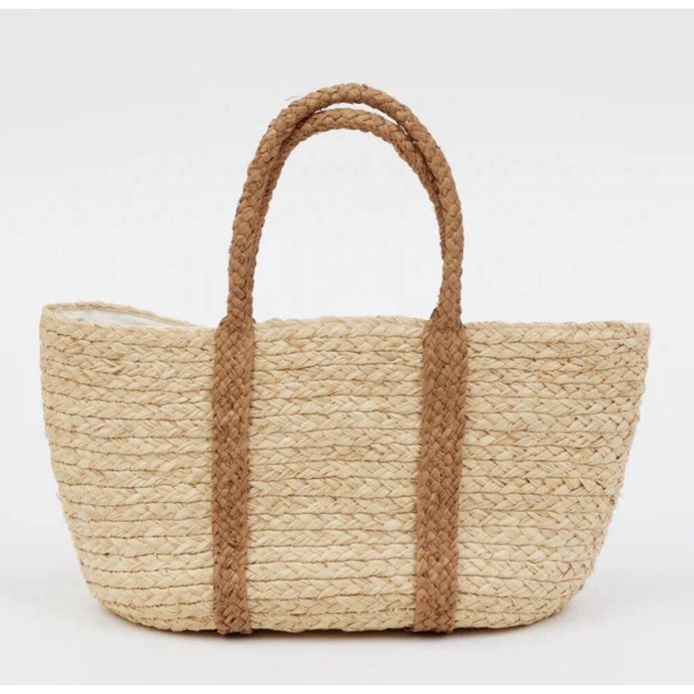 Hat Attack Designer Straw Cameron Bag Handheld Rafia Beach Picnic Market Bag NWT